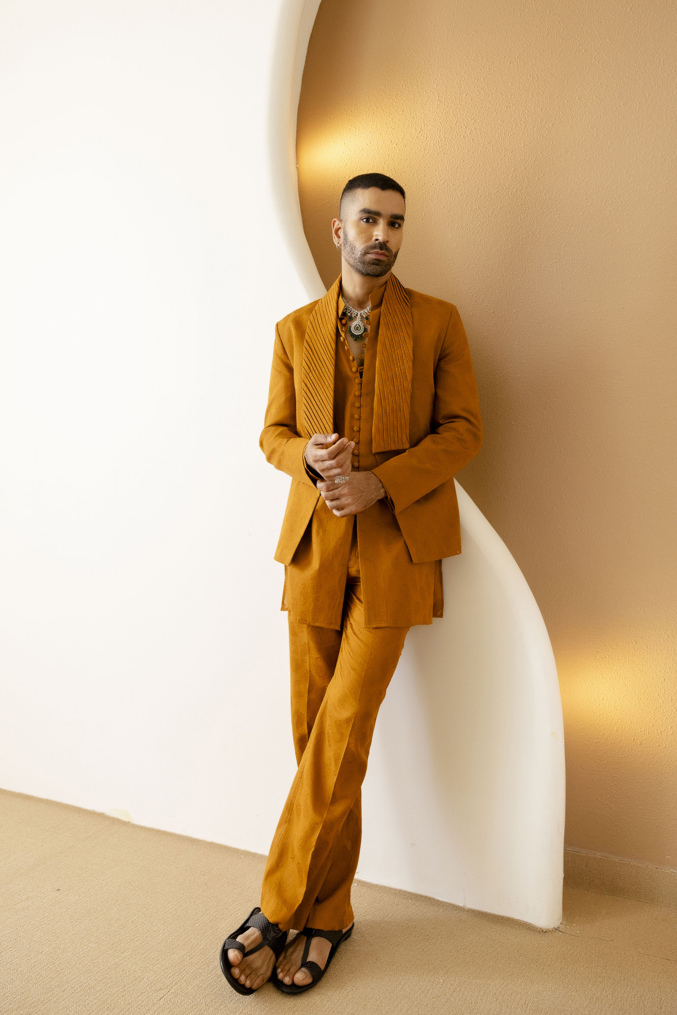 Cotton Jacquard Open Pintex Blazer