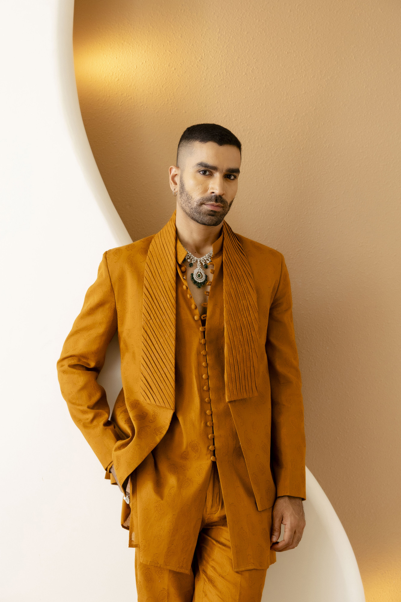 Cotton Jacquard Open Pintex Blazer