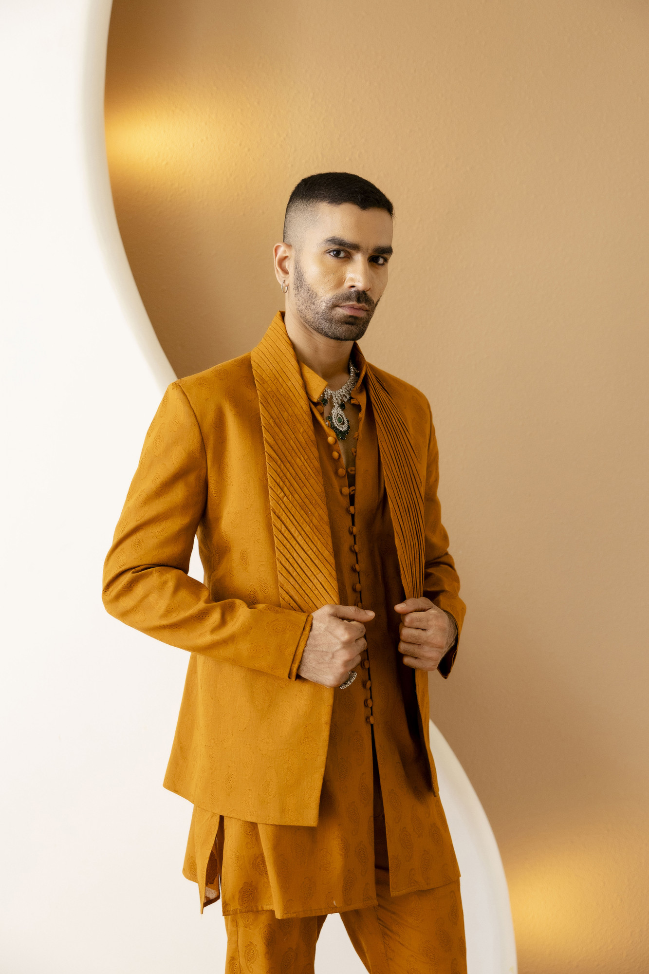 Cotton Jacquard Open Pintex Blazer