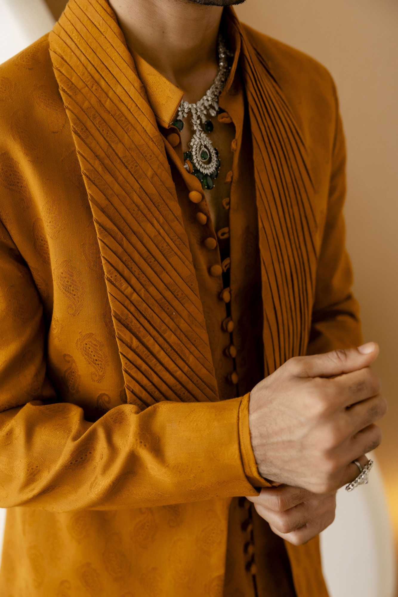 Cotton Jacquard Open Pintex Blazer