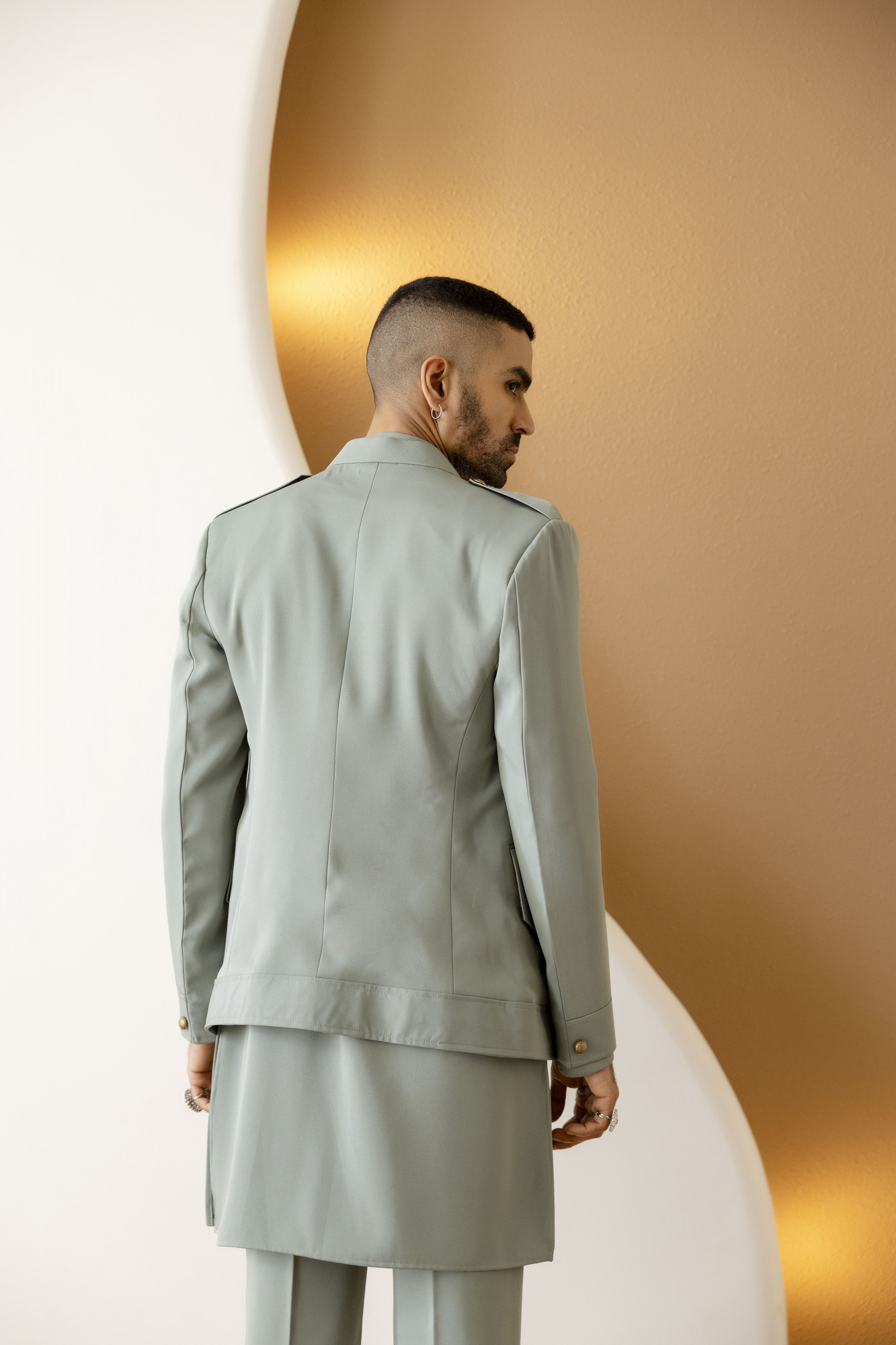 Button Up Bandhgala In Off Green