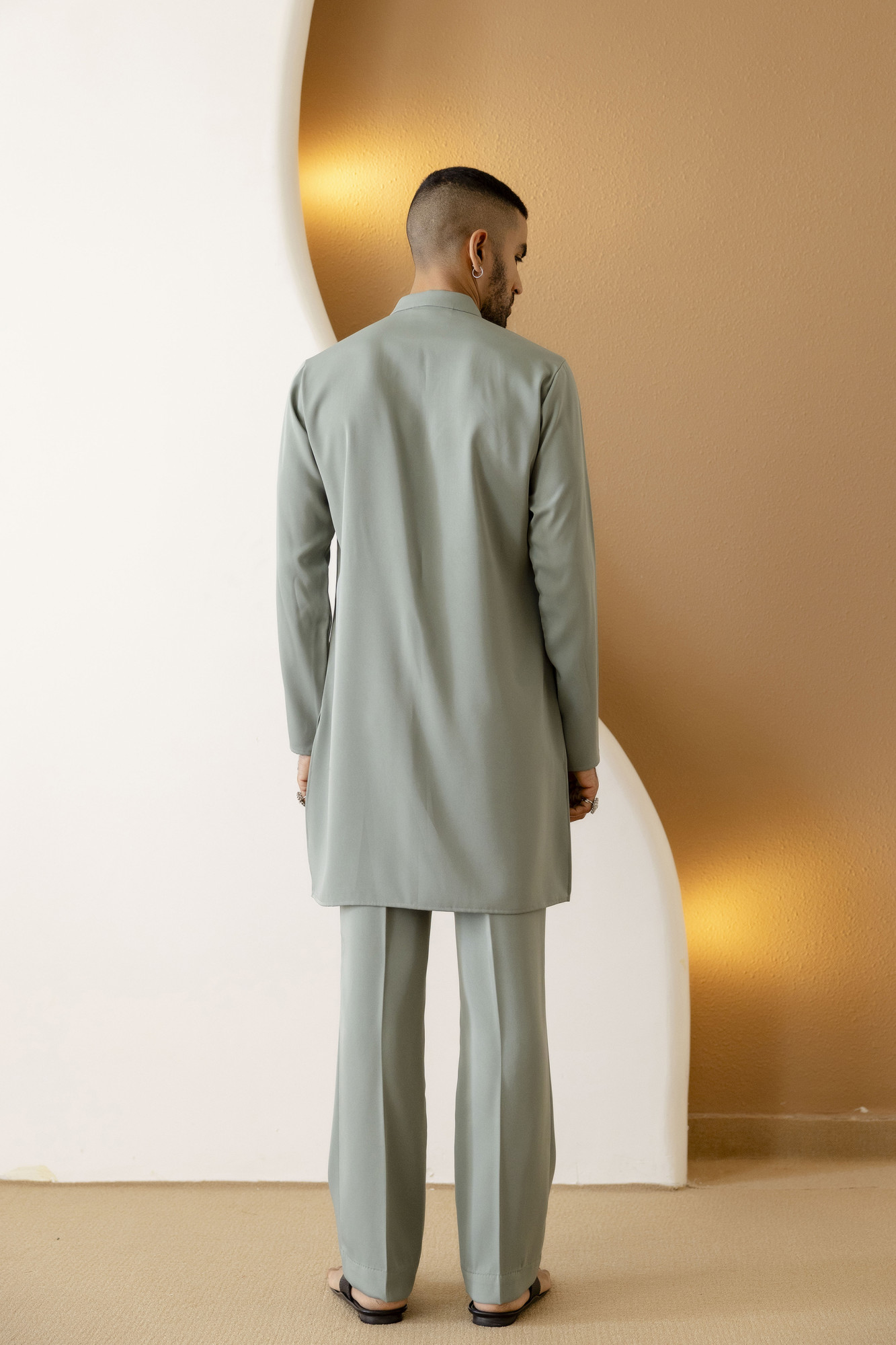 Pintex Neck Work Kurta In Off Green