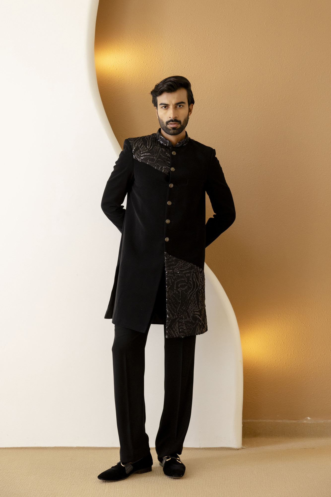 Black Sequin Achkan