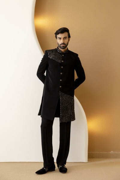 Black Sequin Achkan