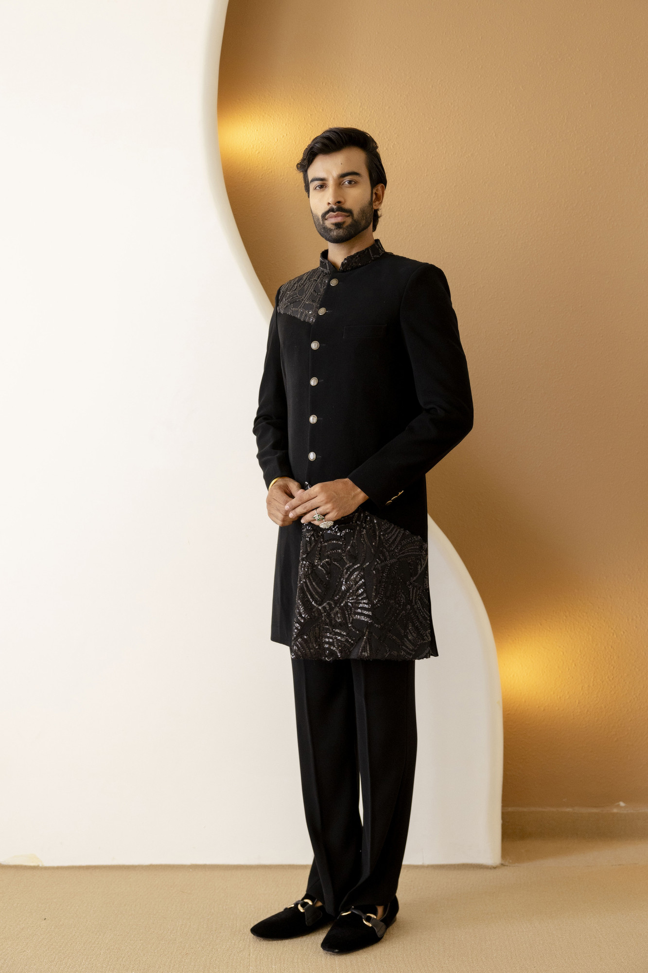 Black Sequin Achkan