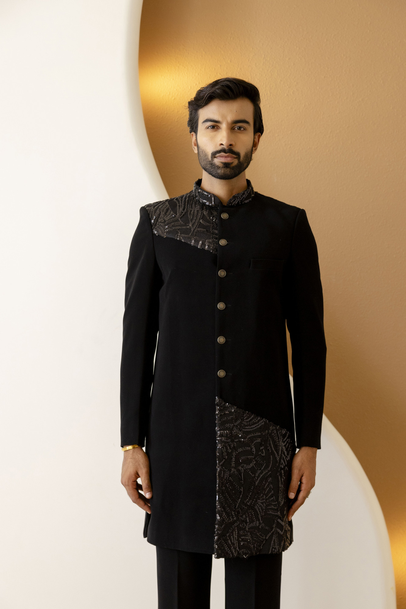 Black Sequin Achkan