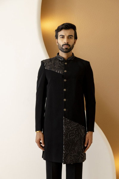 Black Sequin Achkan