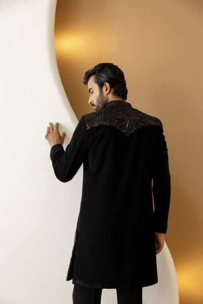 Black Sequin Achkan