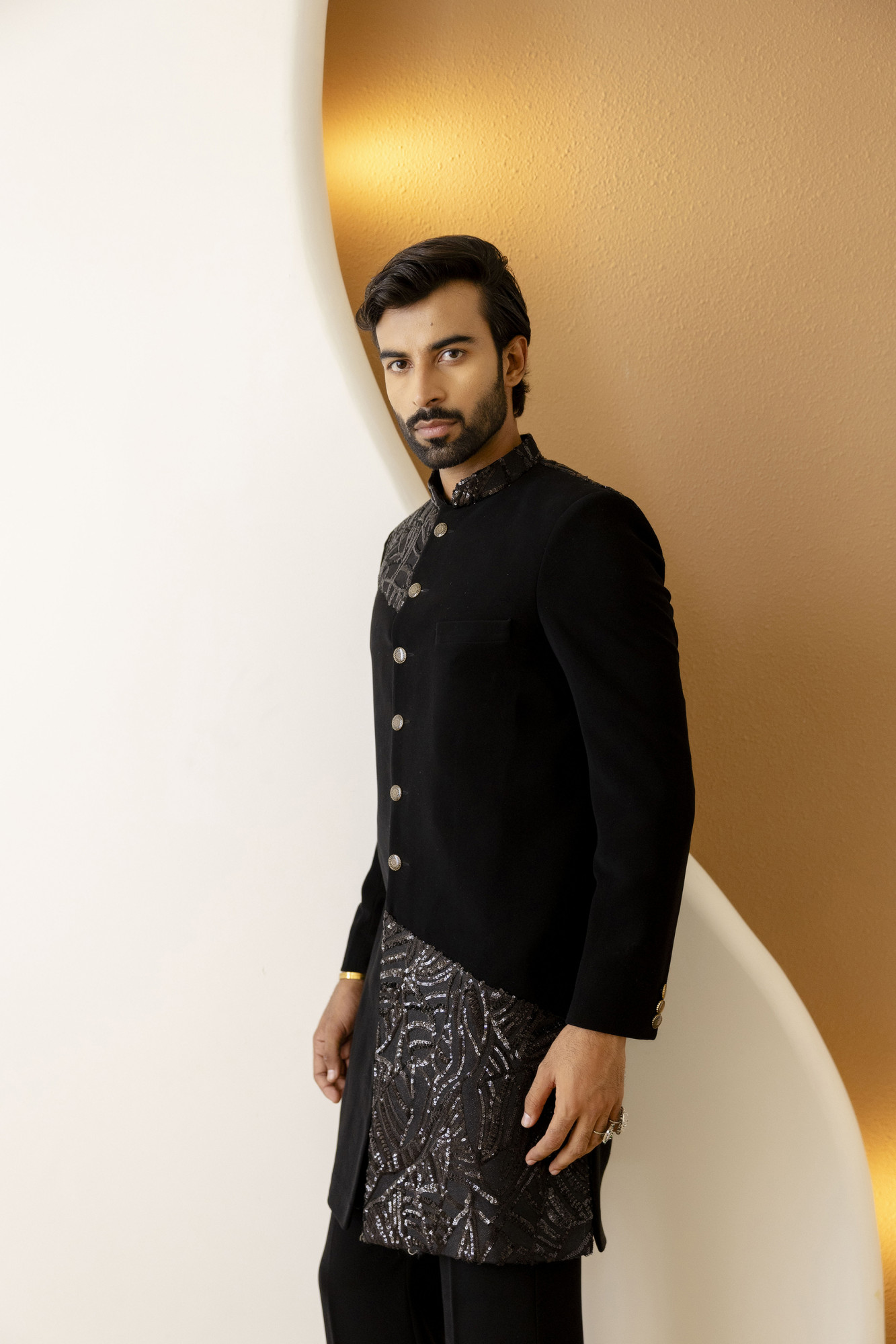 Black Sequin Achkan