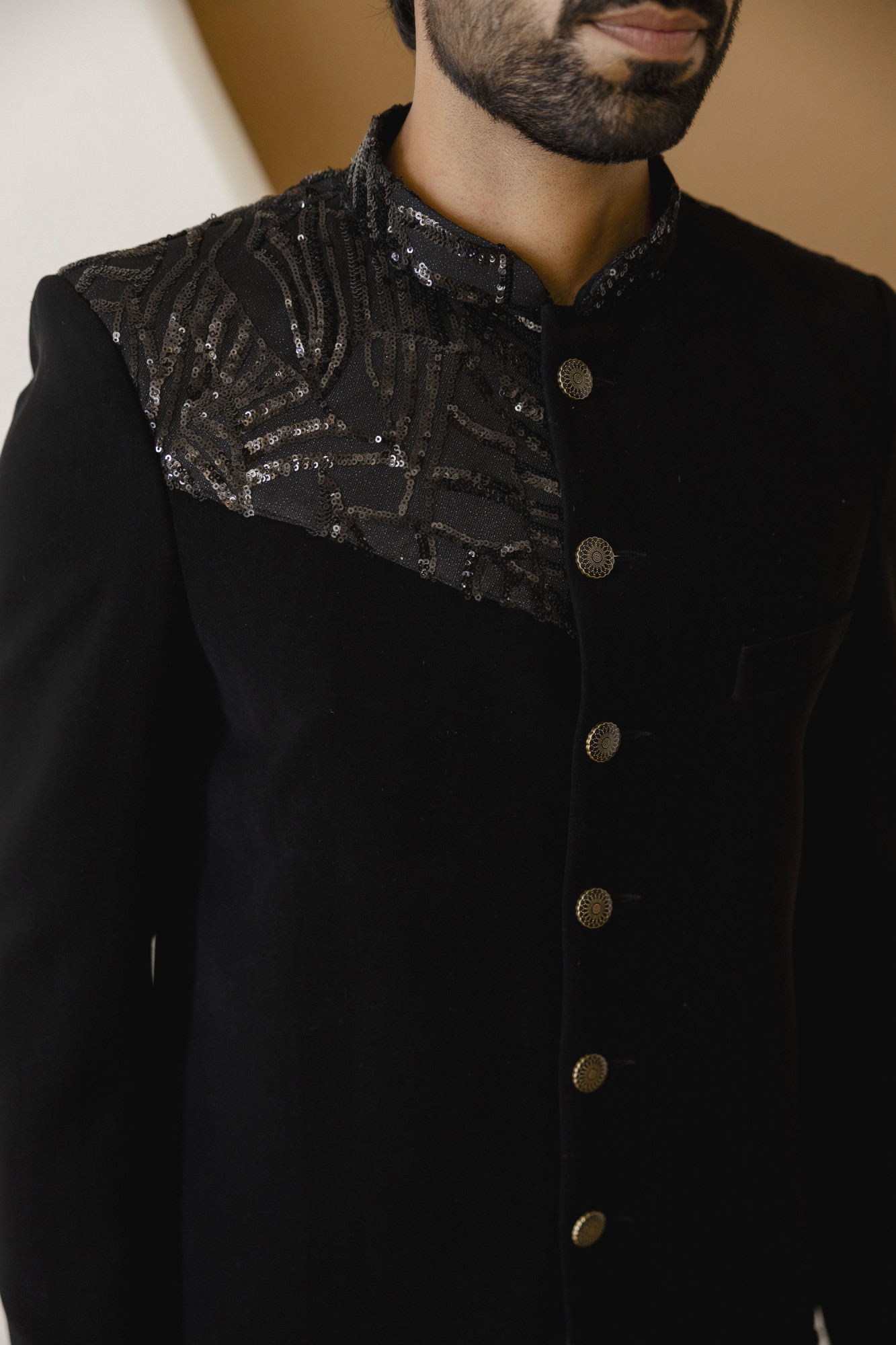 Black Sequin Achkan