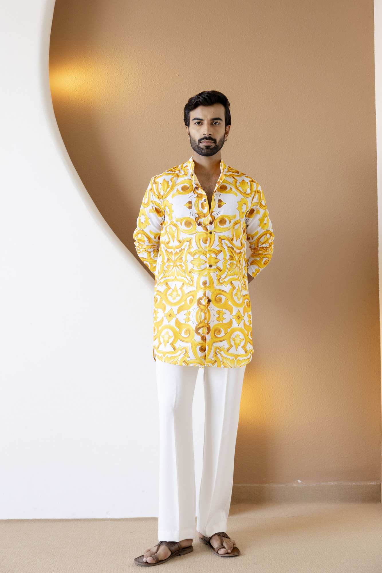 Printed Short Kurta In Yellow