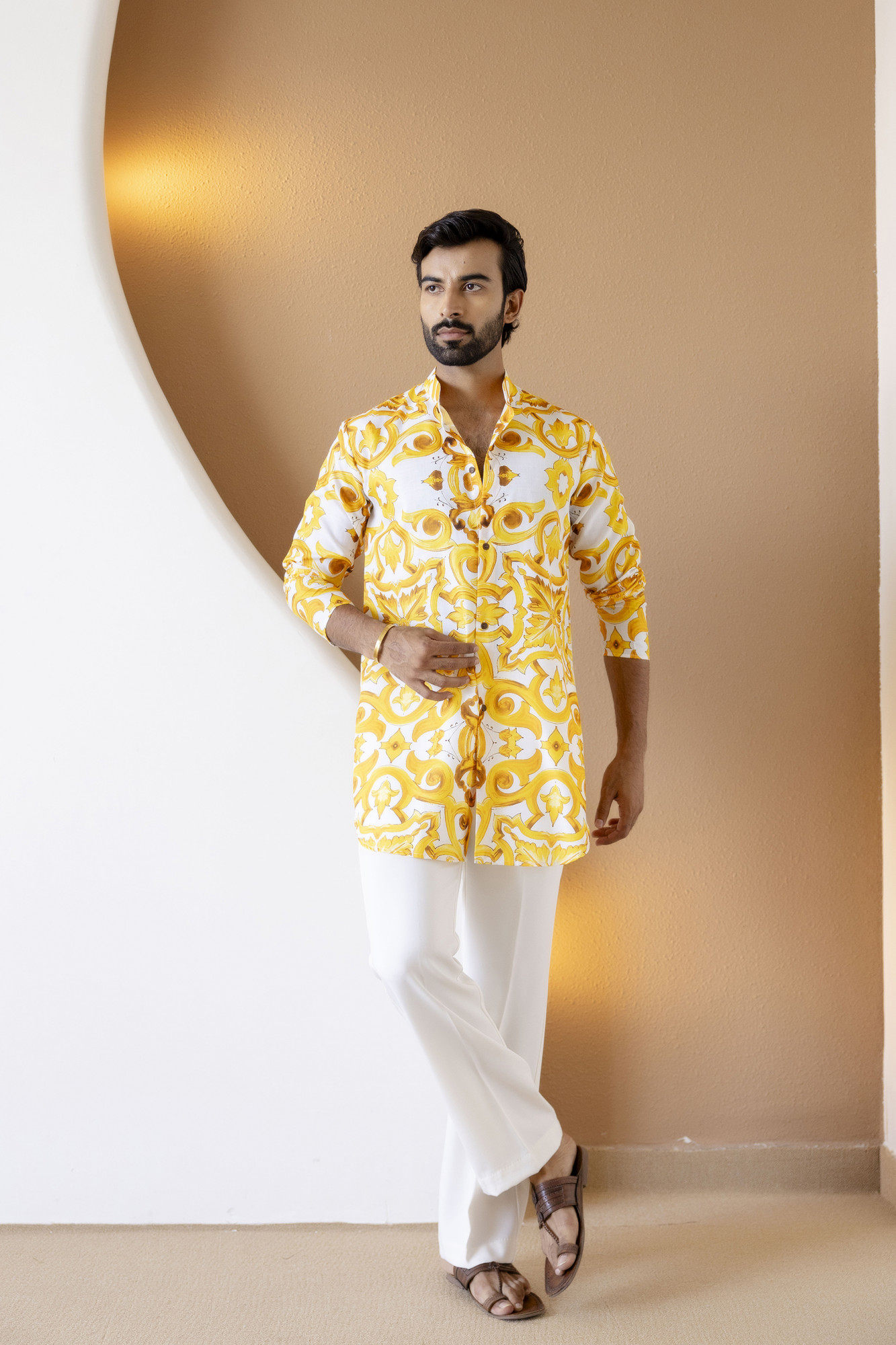 Printed Short Kurta In Yellow
