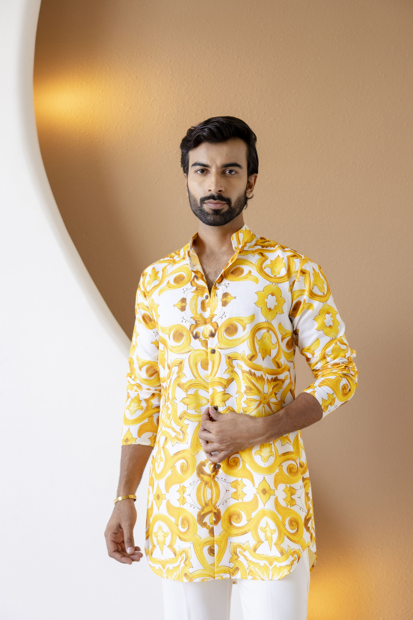 Printed Short Kurta In Yellow