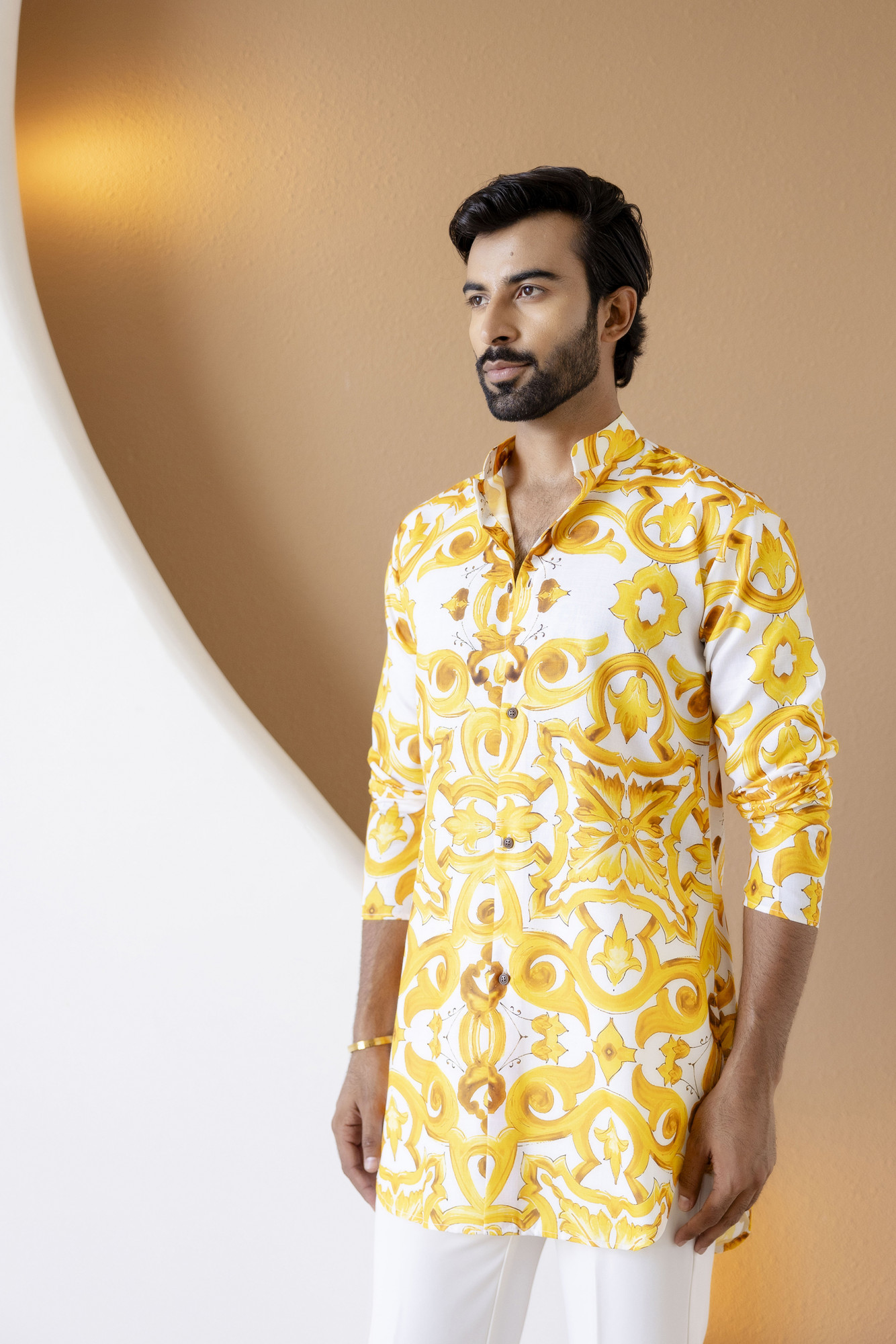 Printed Short Kurta In Yellow