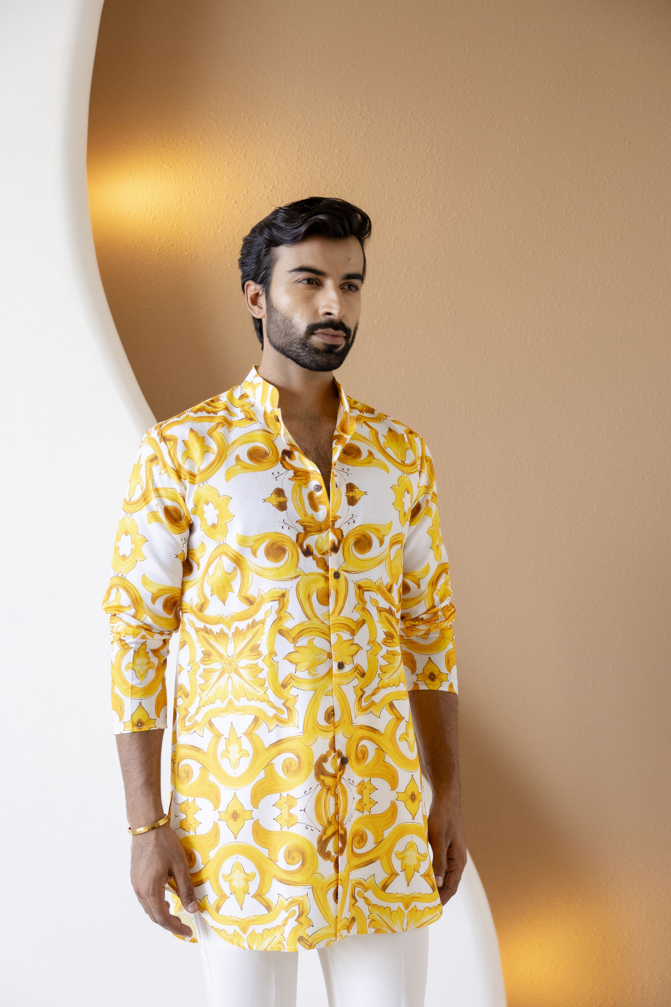Printed Short Kurta In Yellow