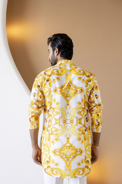 Printed Short Kurta In Yellow