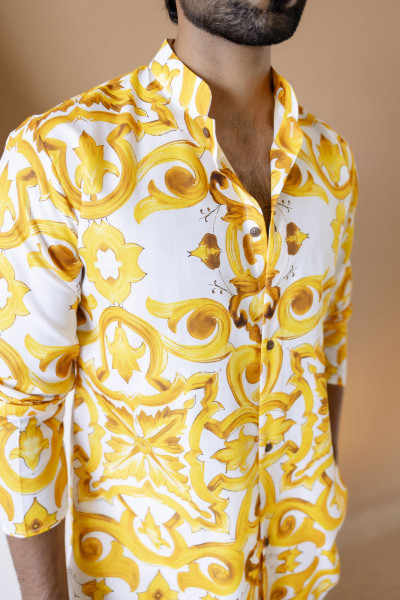 Printed Short Kurta In Yellow