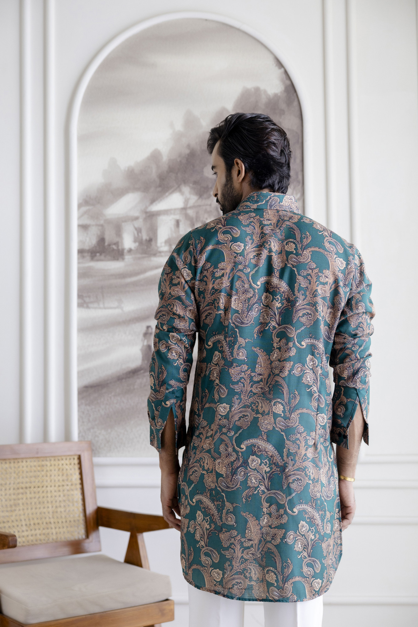 Printed Pathani Kurta In Green