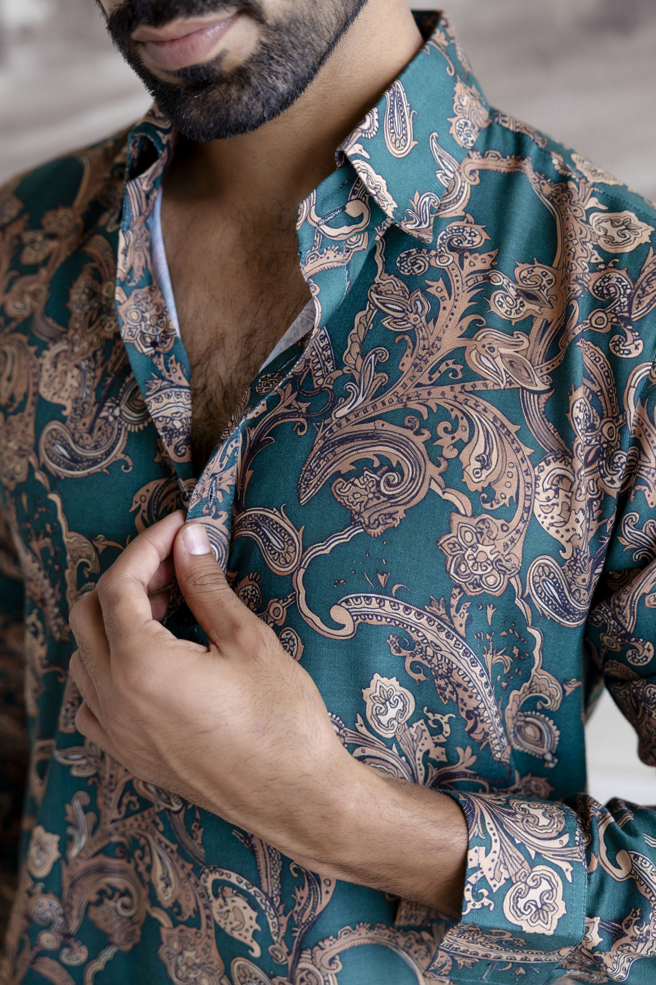 Printed Pathani Kurta In Green