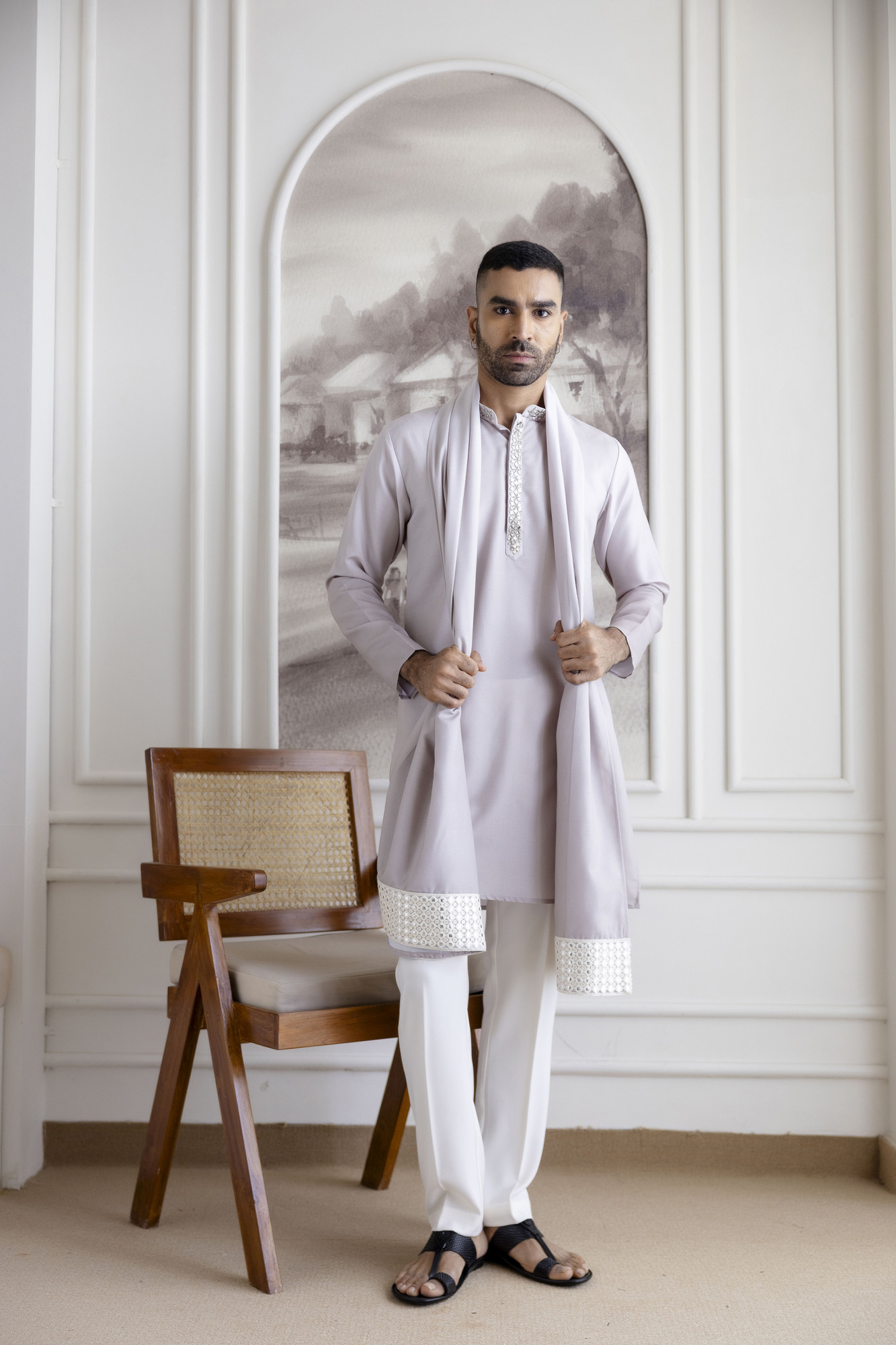 Ombre Kurta With Dupatta In Ash