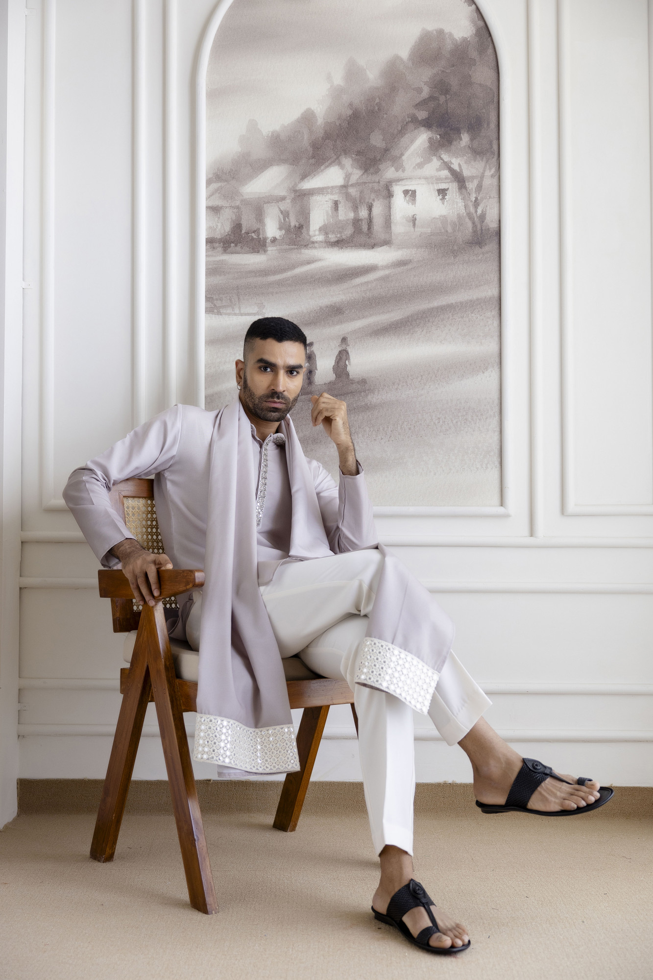 Ombre Kurta With Dupatta In Ash