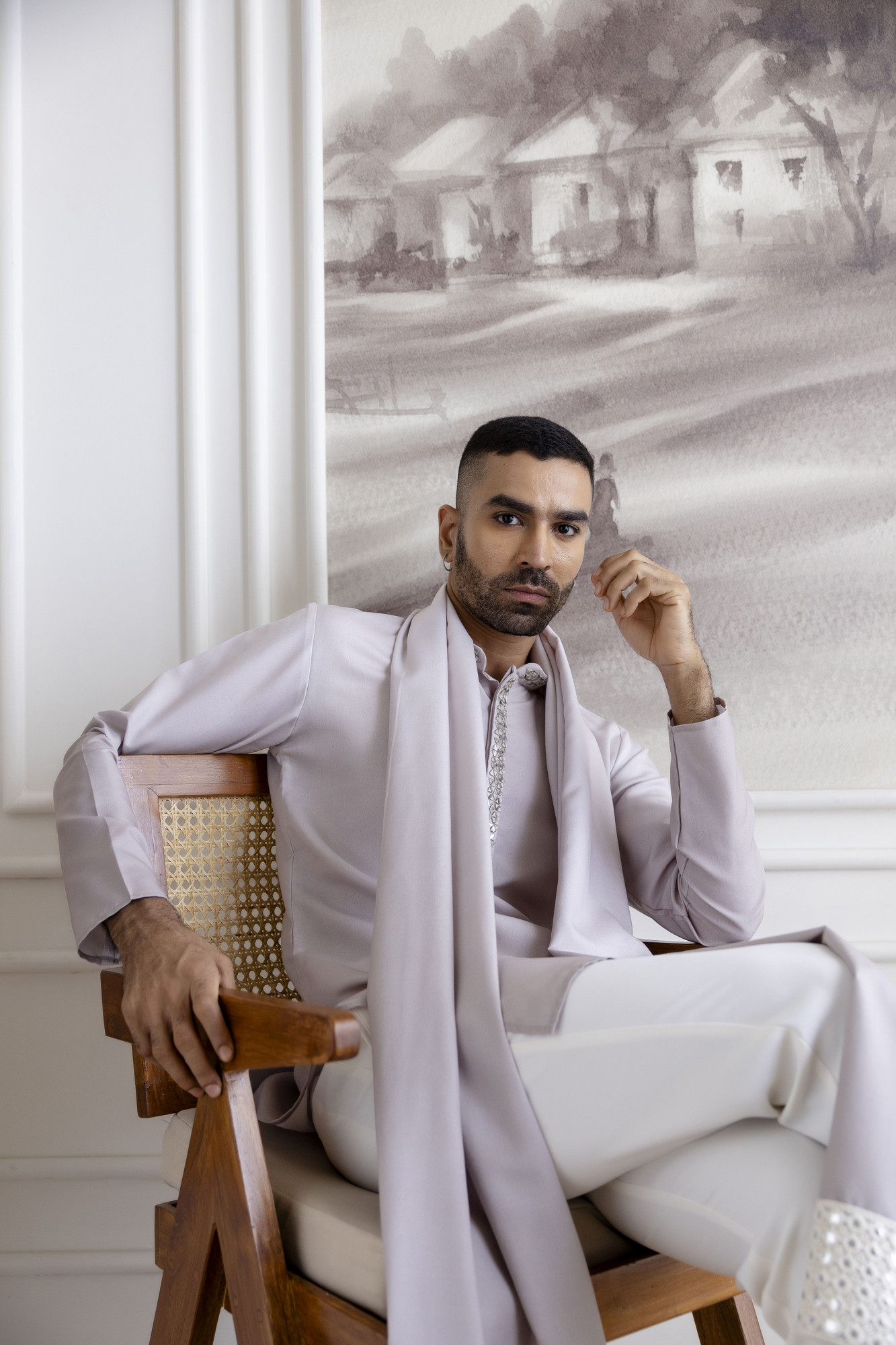 Ombre Kurta With Dupatta In Ash