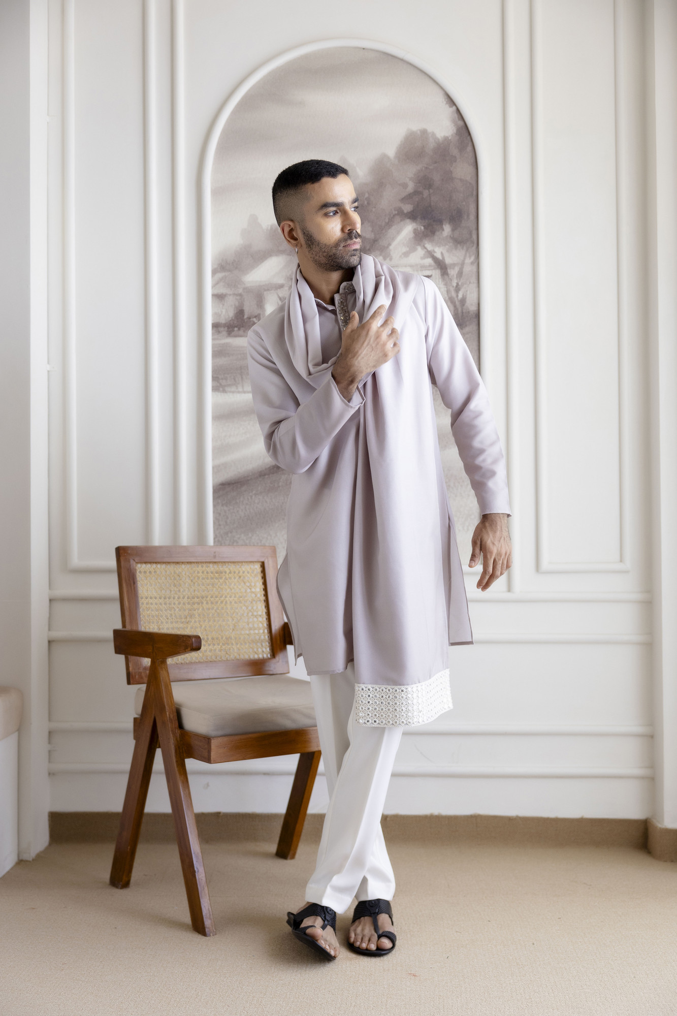 Ombre Kurta With Dupatta In Ash