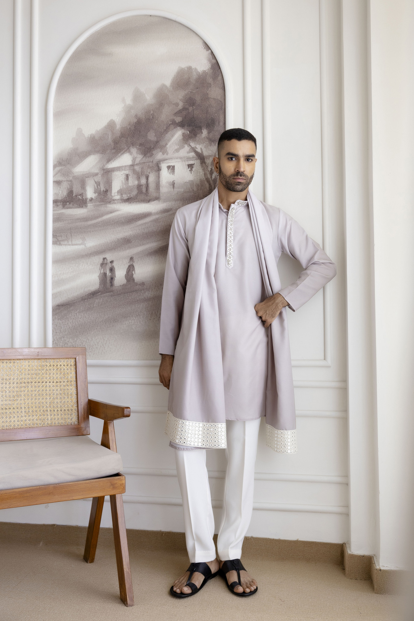 Ombre Kurta With Dupatta In Ash