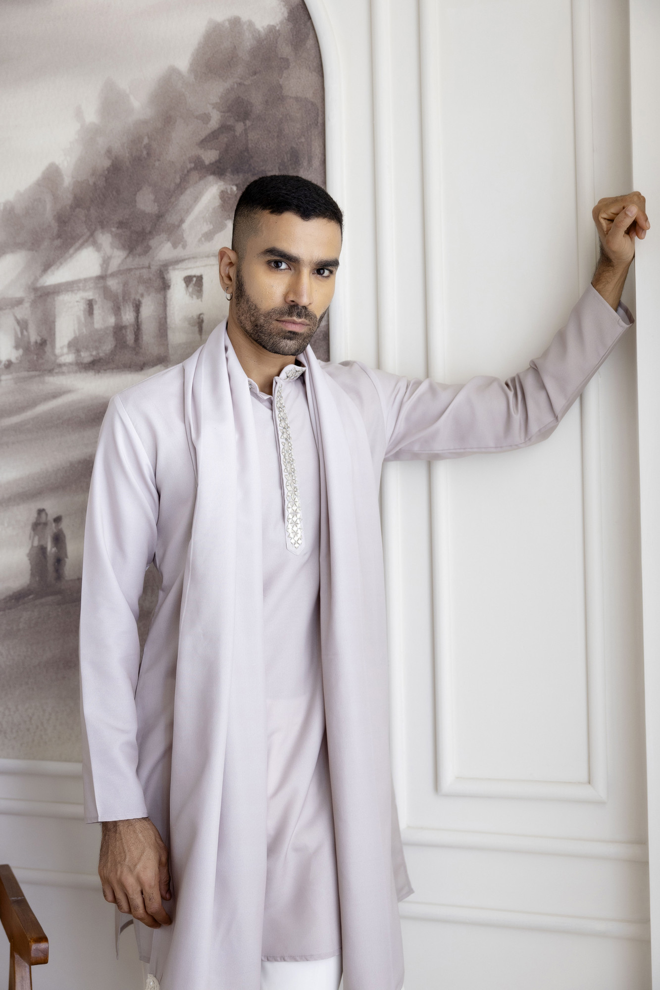 Ombre Kurta With Dupatta In Ash