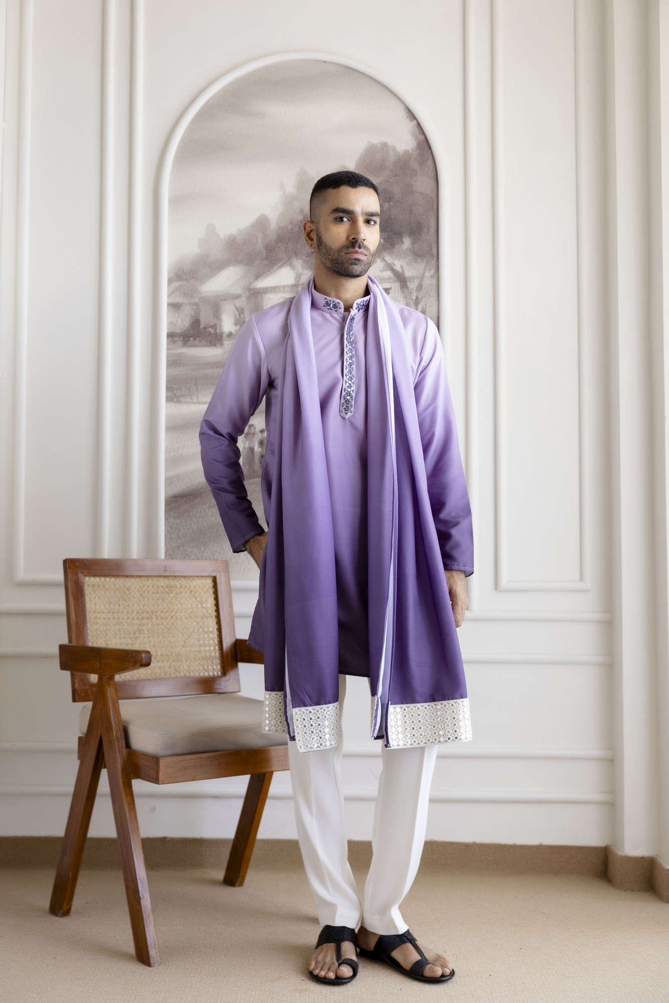 Ombre Kurta With Dupatta In Lavender