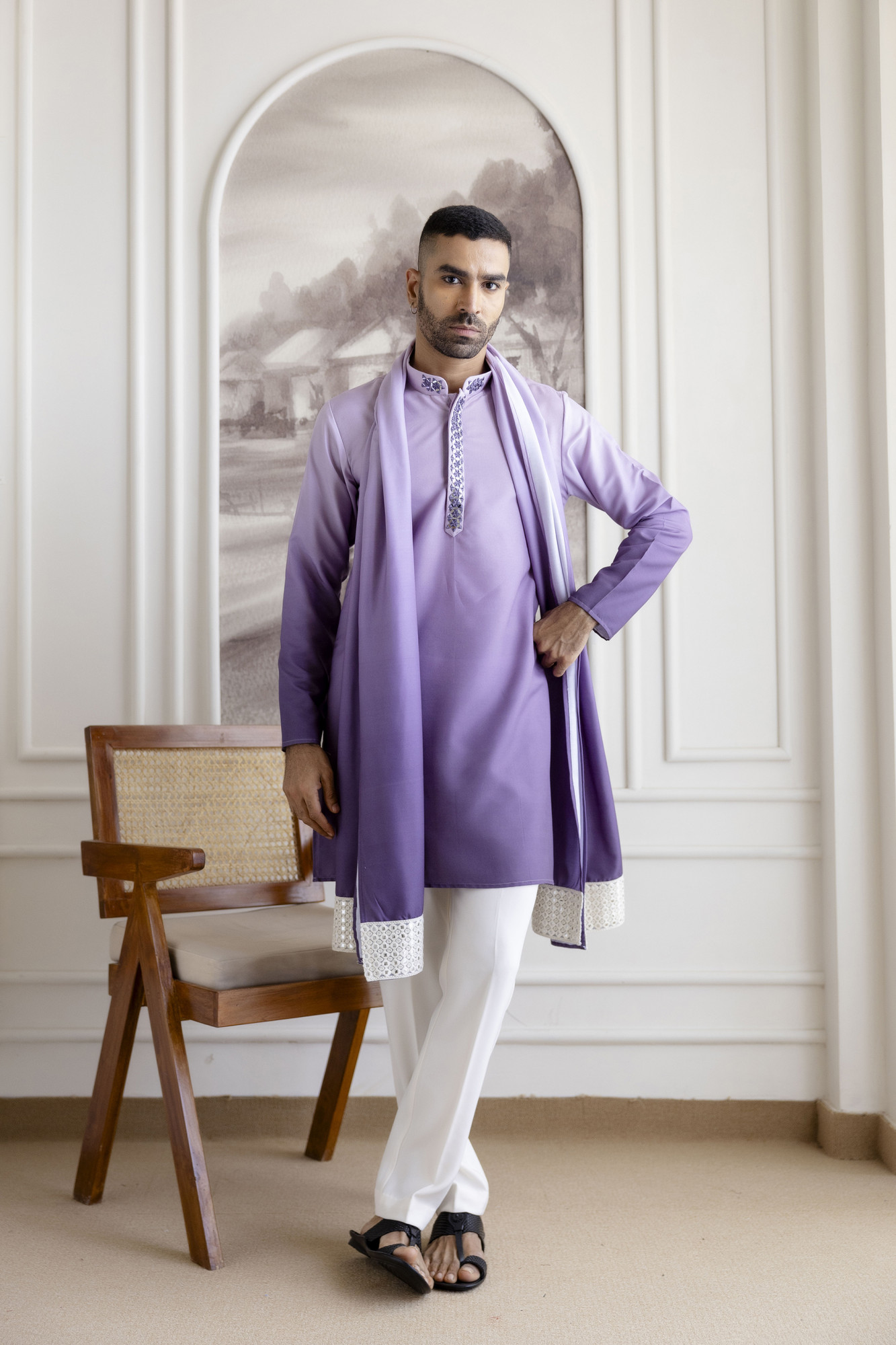 Ombre Kurta With Dupatta In Lavender