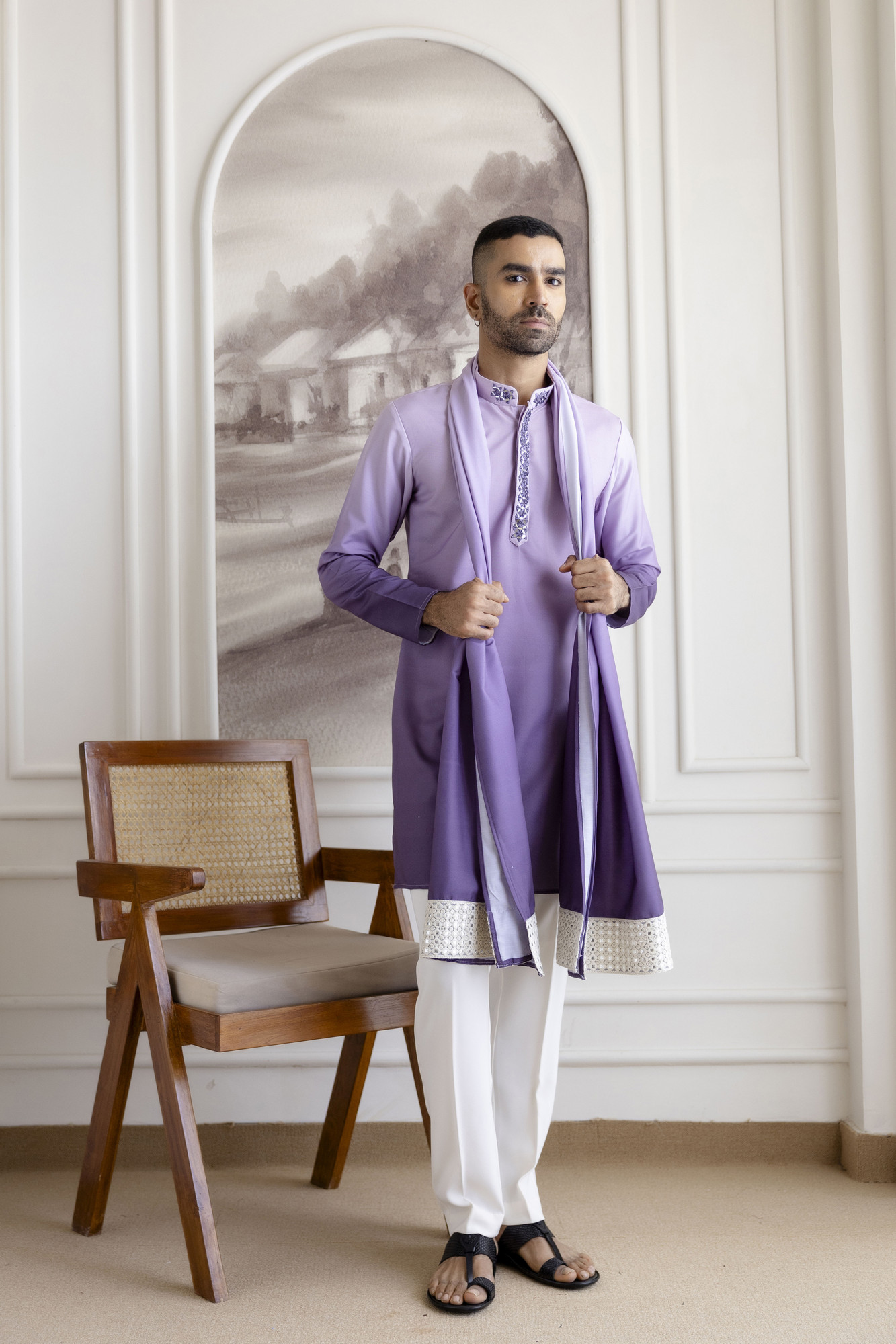 Ombre Kurta With Dupatta In Lavender