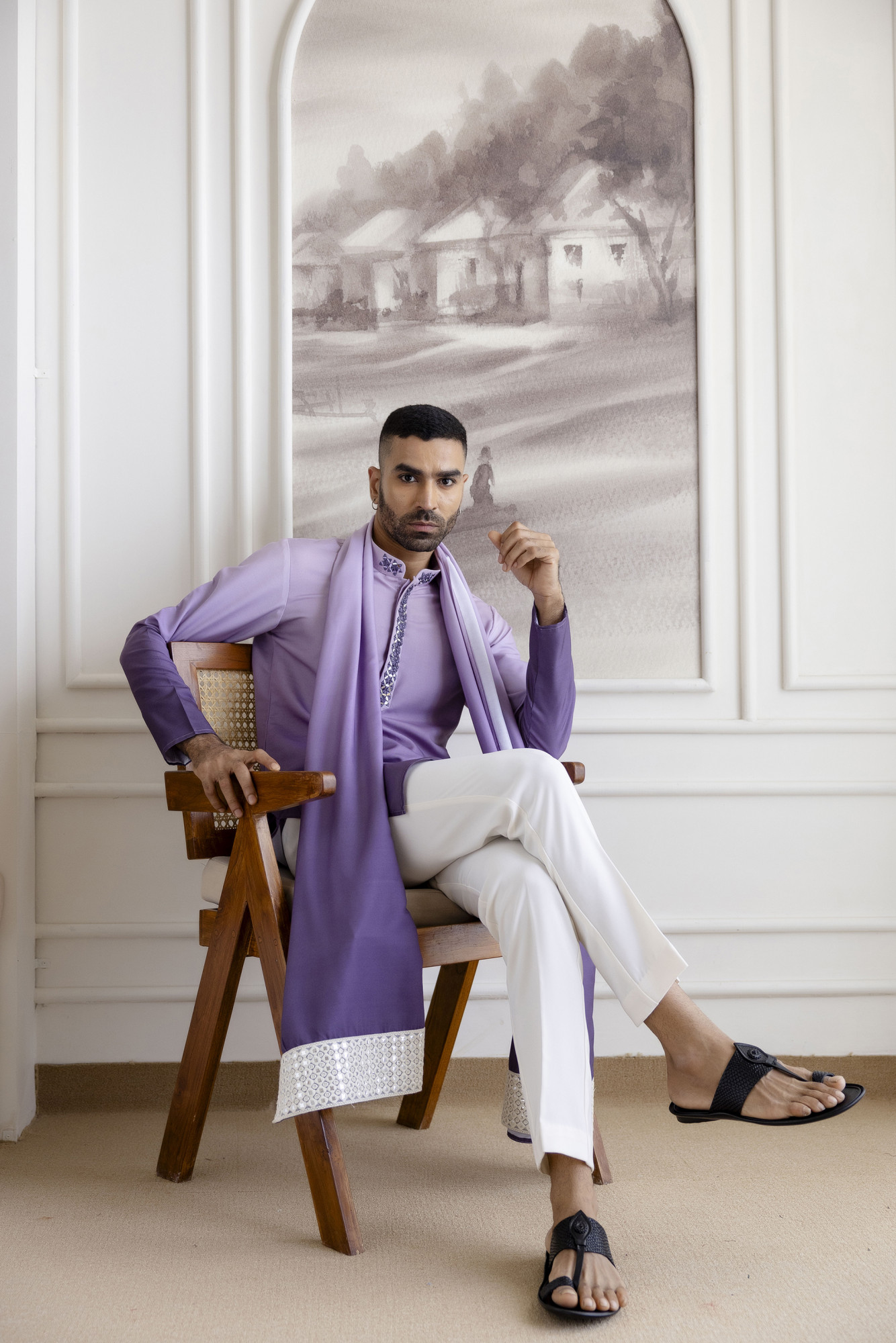 Ombre Kurta With Dupatta In Lavender