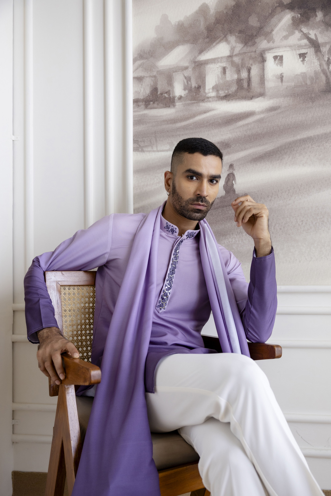 Ombre Kurta With Dupatta In Lavender