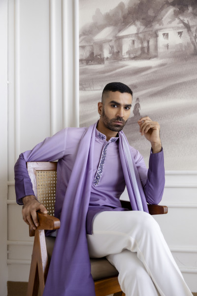 Ombre Kurta With Dupatta In Lavender