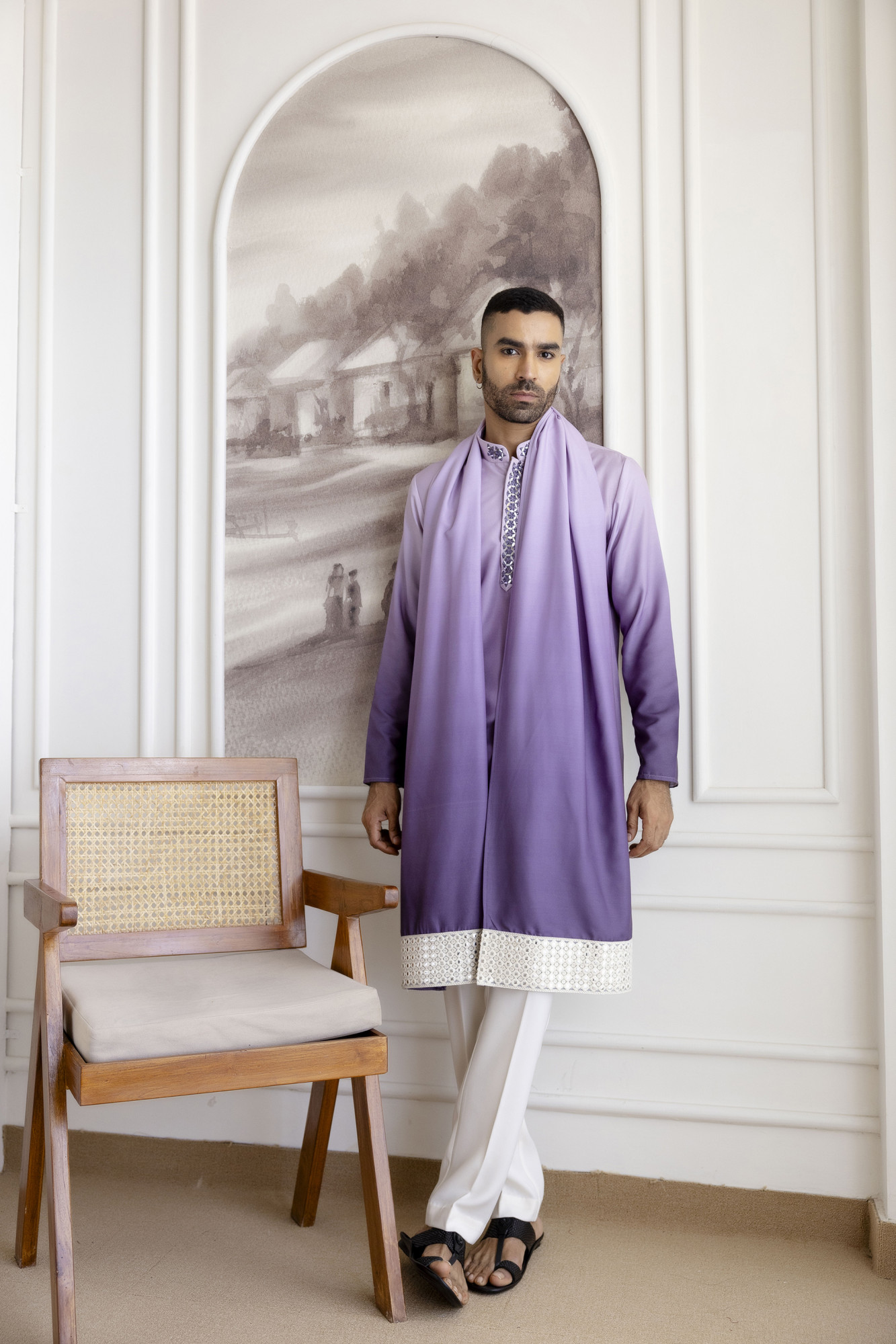 Ombre Kurta With Dupatta In Lavender