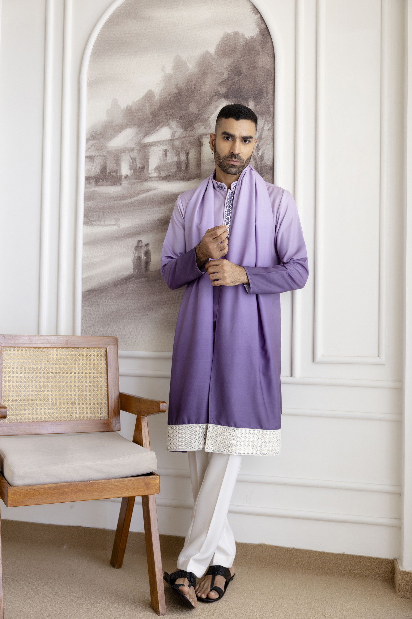 Ombre Kurta With Dupatta In Lavender