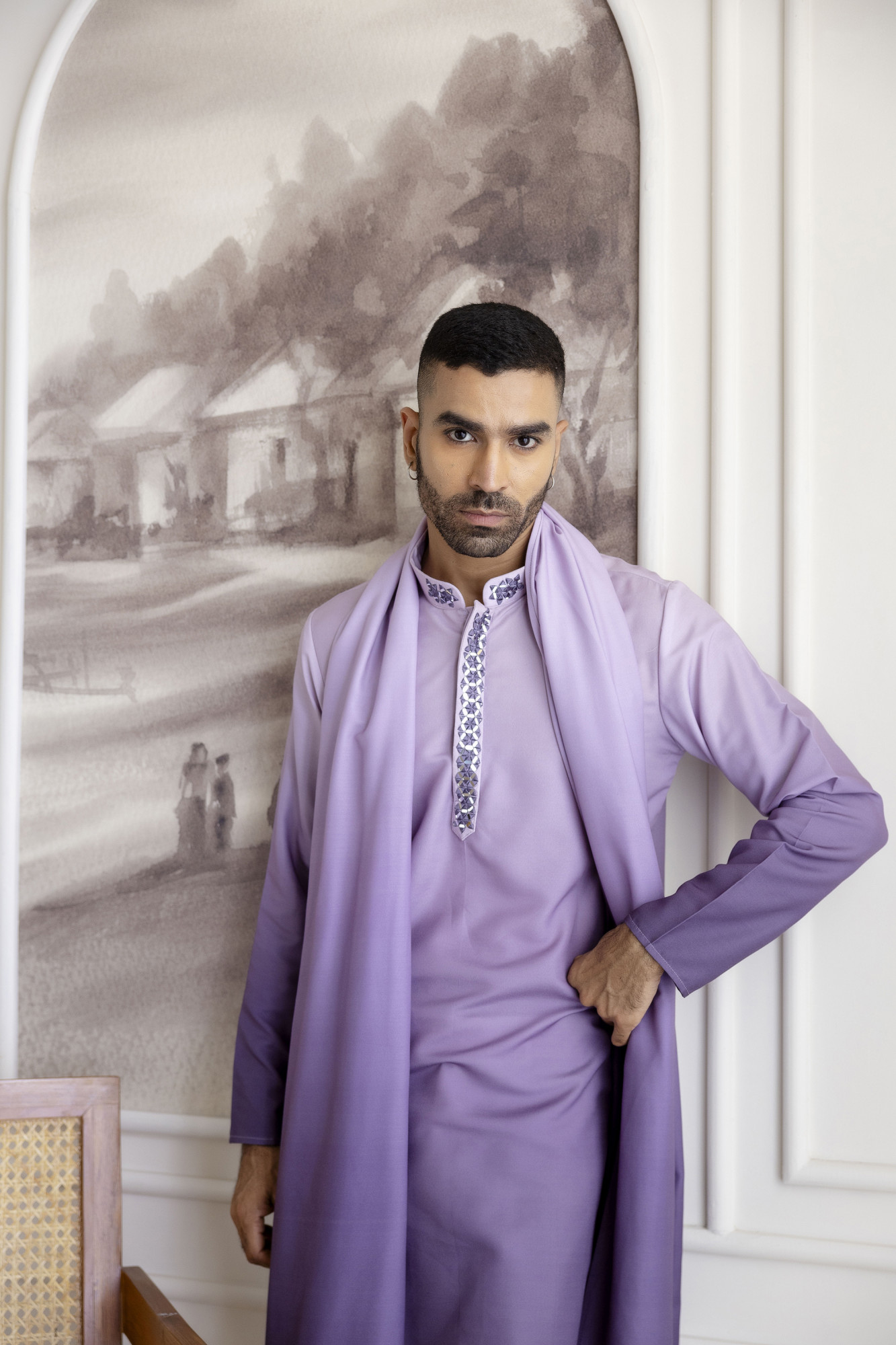 Ombre Kurta With Dupatta In Lavender