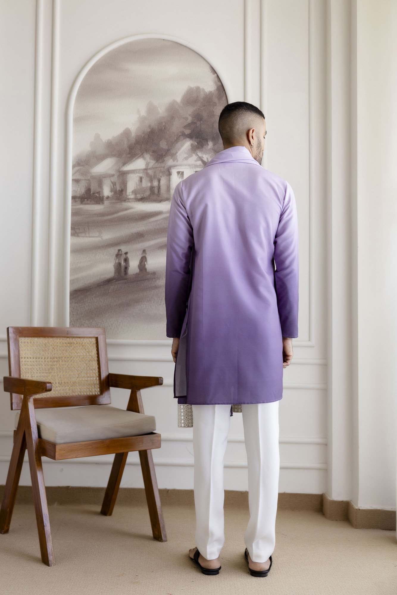 Ombre Kurta With Dupatta In Lavender