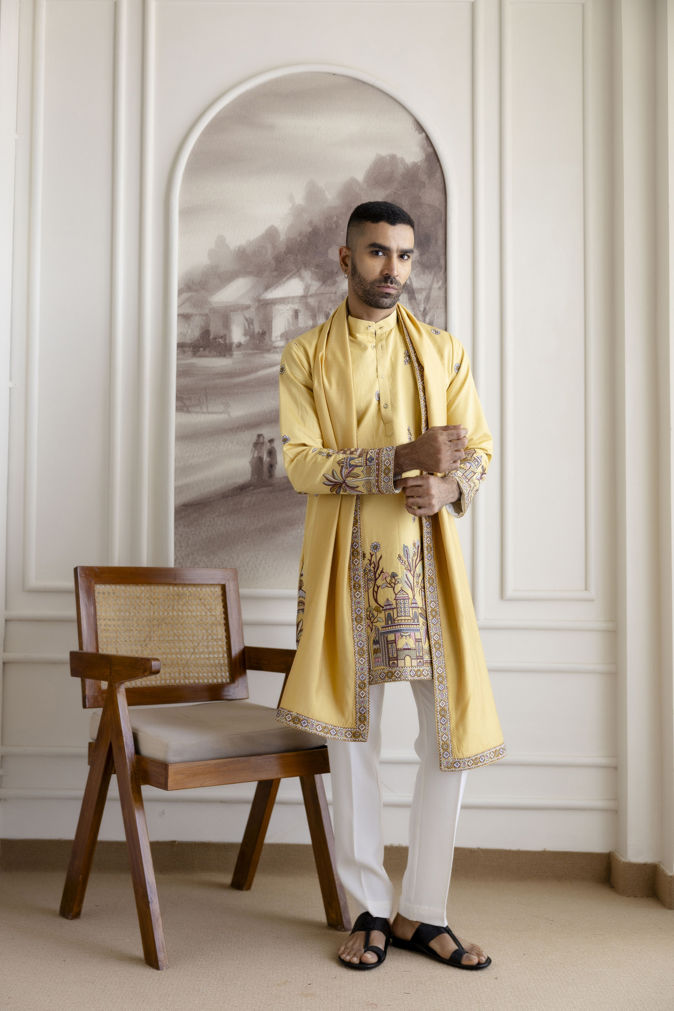 Embroidered Kurta With Dupatta In yellow