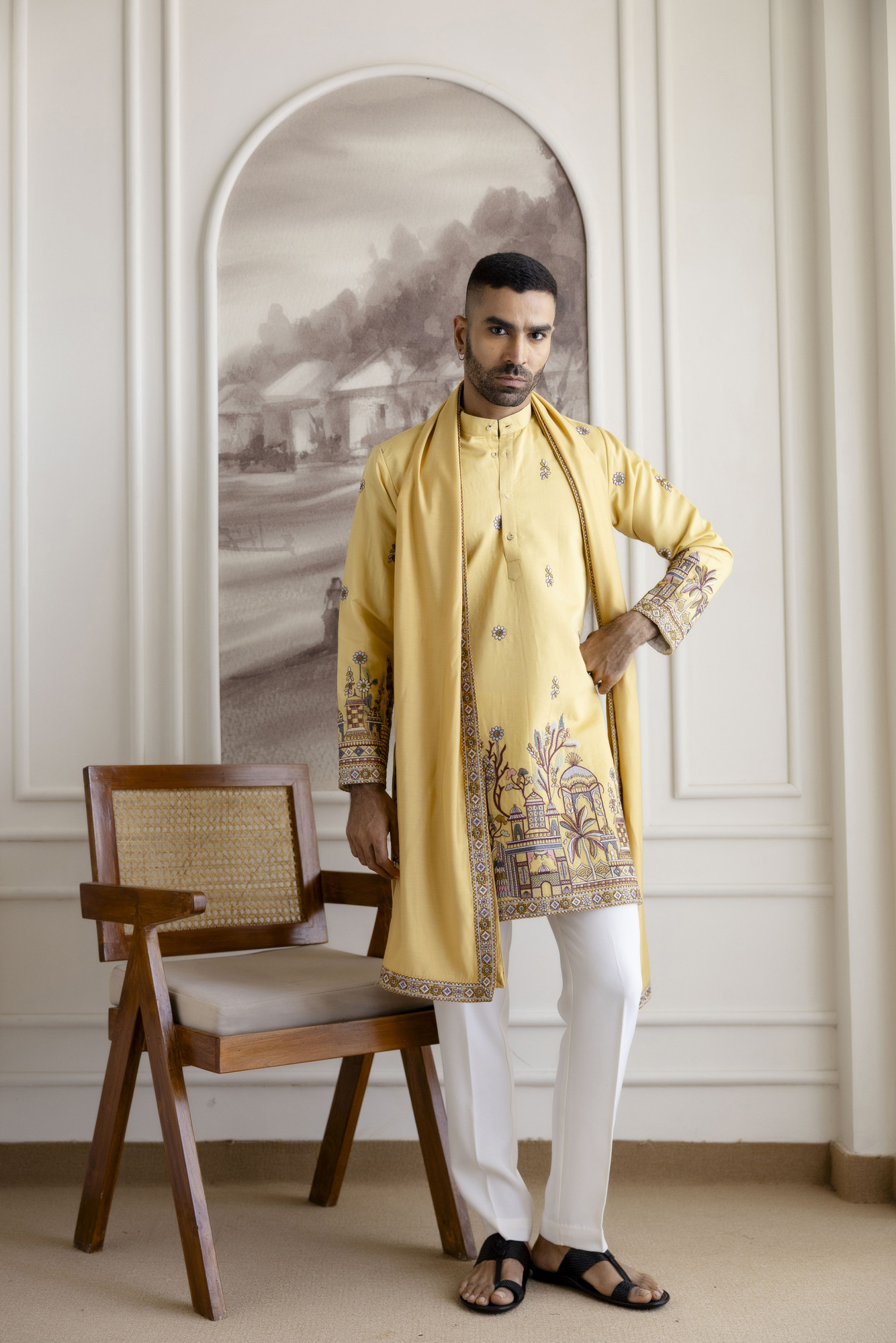 Embroidered Kurta With Dupatta In yellow