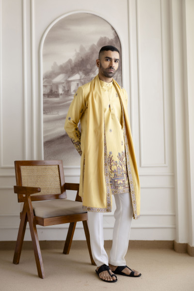Embroidered Kurta With Dupatta In yellow