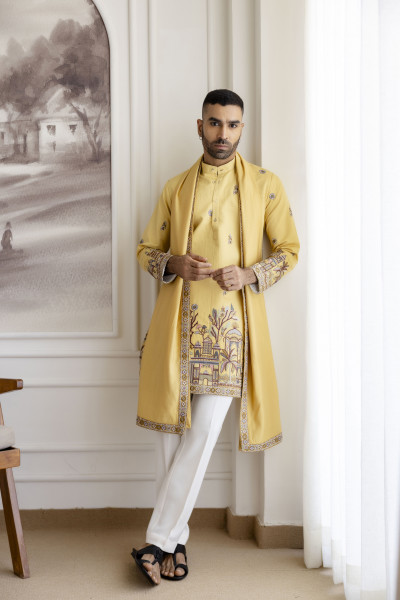 Embroidered Kurta With Dupatta In yellow