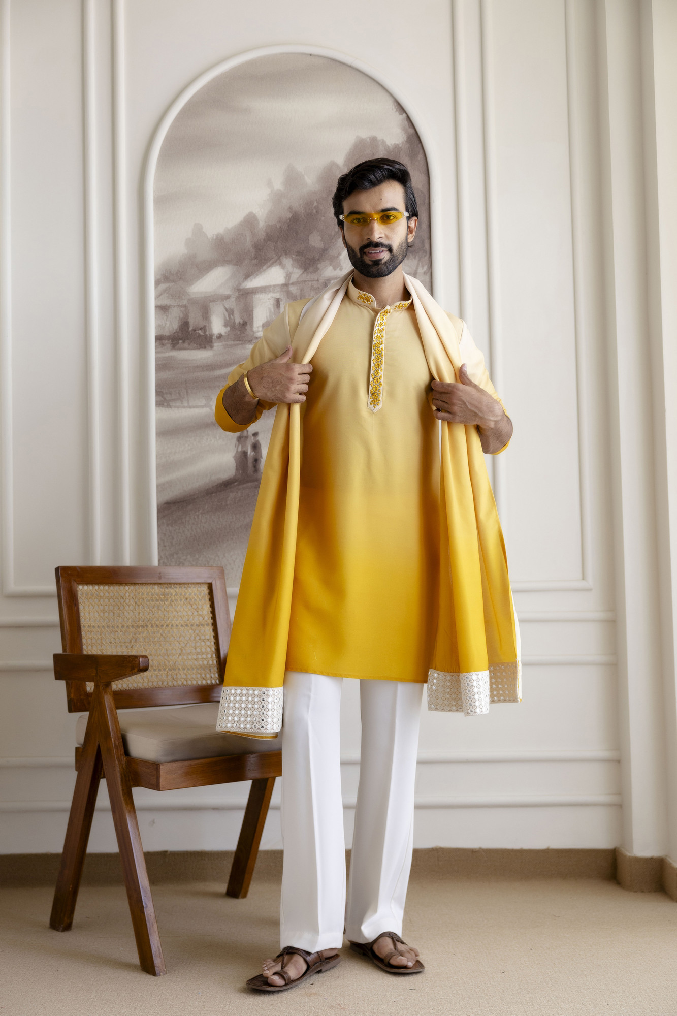 Ombre Kurta With Dupatta In Yellow