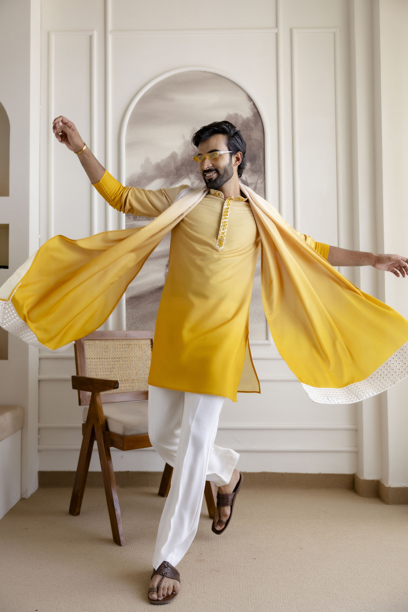 Ombre Kurta With Dupatta In Yellow