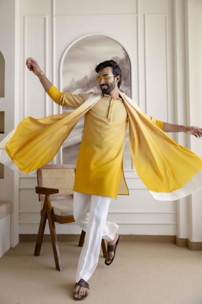 Ombre Kurta With Dupatta In Yellow