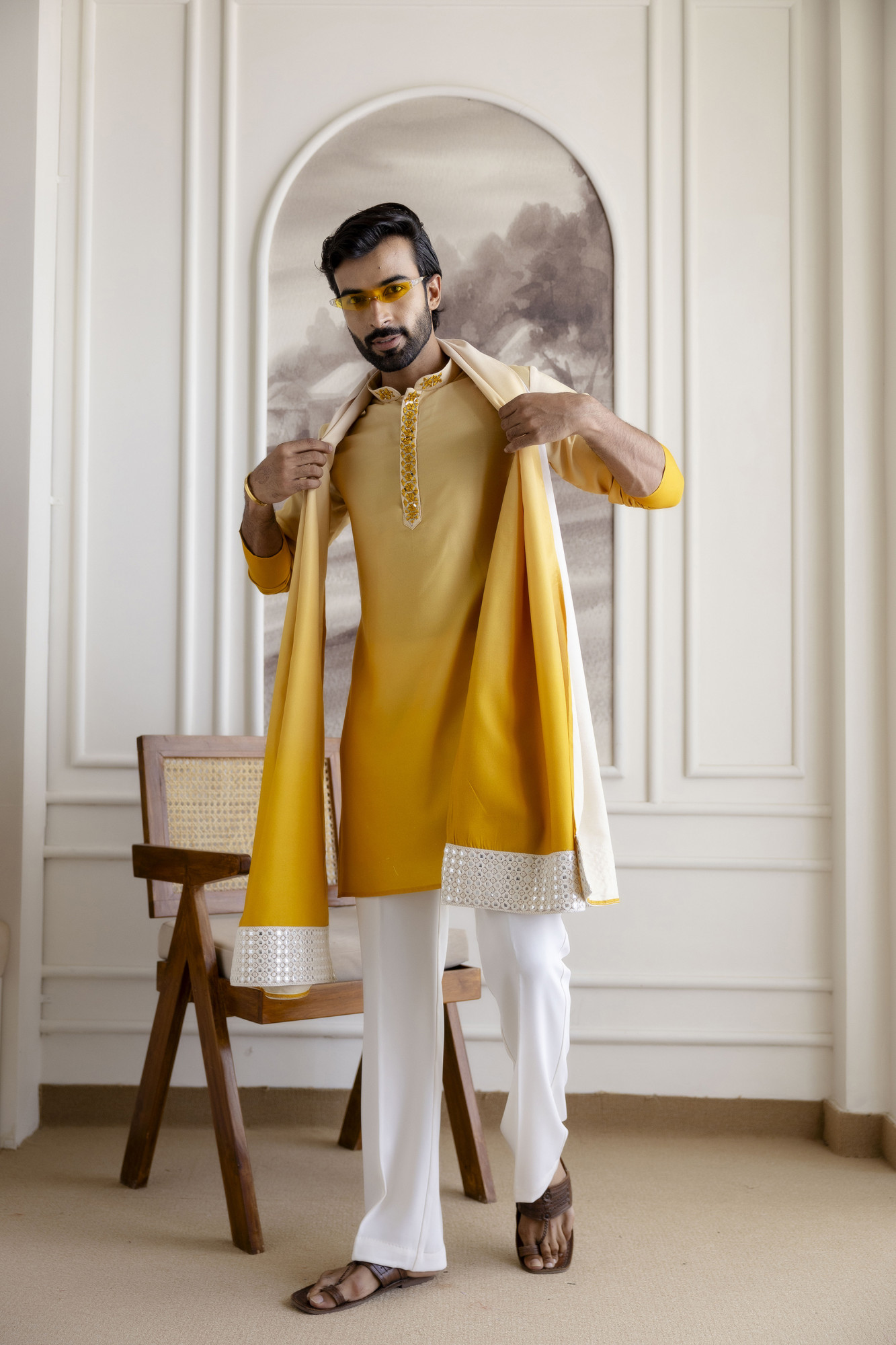 Ombre Kurta With Dupatta In Yellow