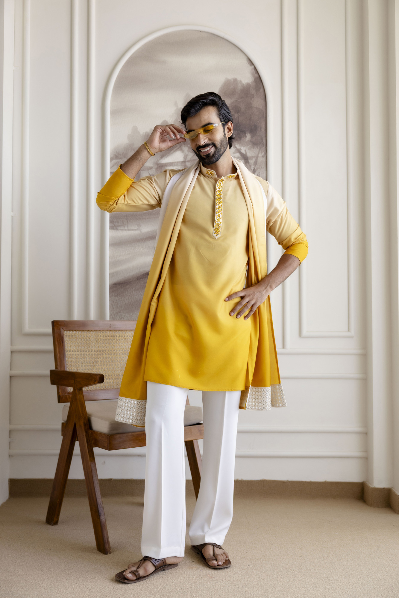 Ombre Kurta With Dupatta In Yellow
