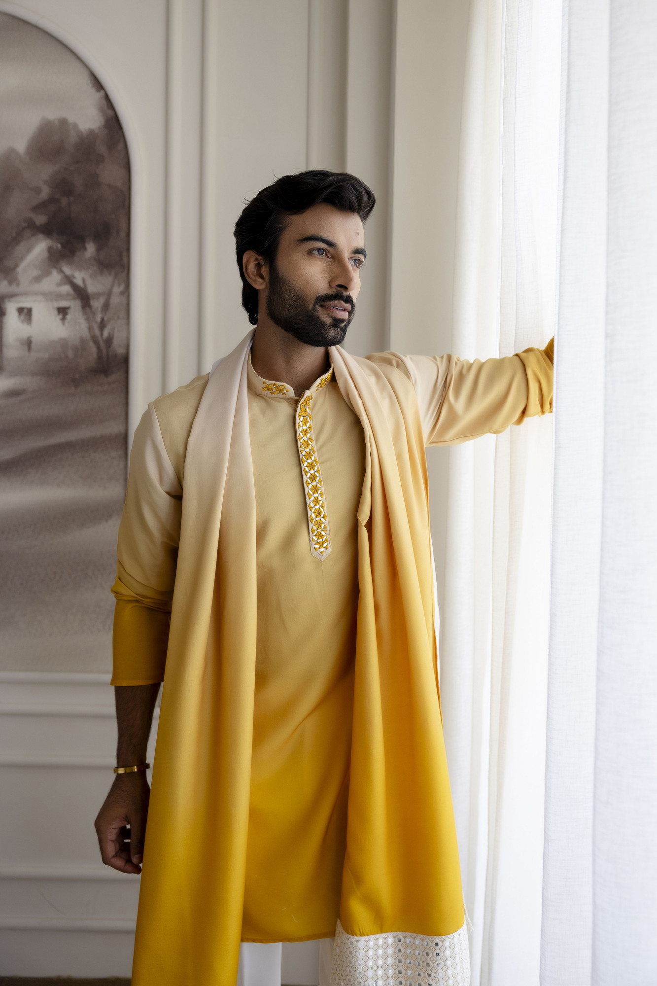 Ombre Kurta With Dupatta In Yellow