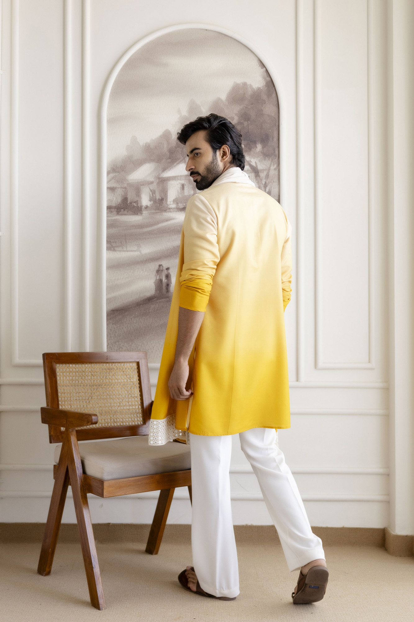Ombre Kurta With Dupatta In Yellow